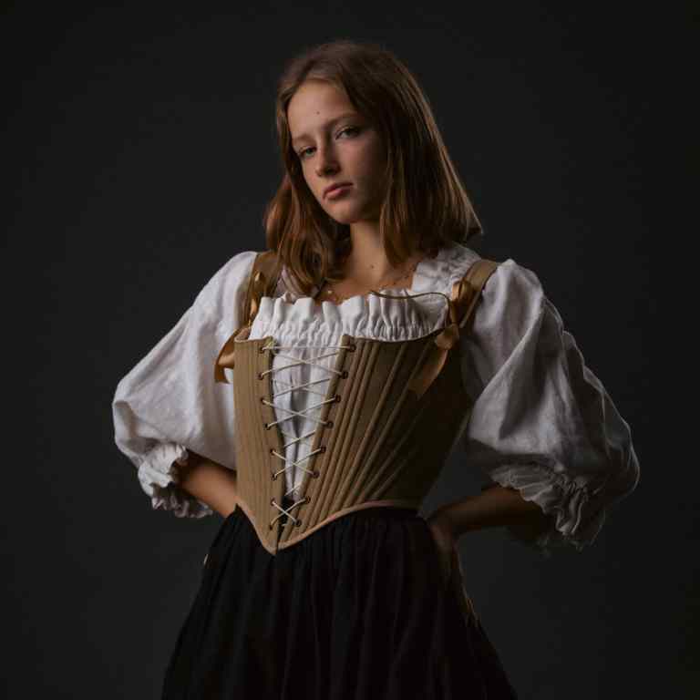 Corset with Ribbon-Tied Shoulder Straps, Lacing in the Front and Back