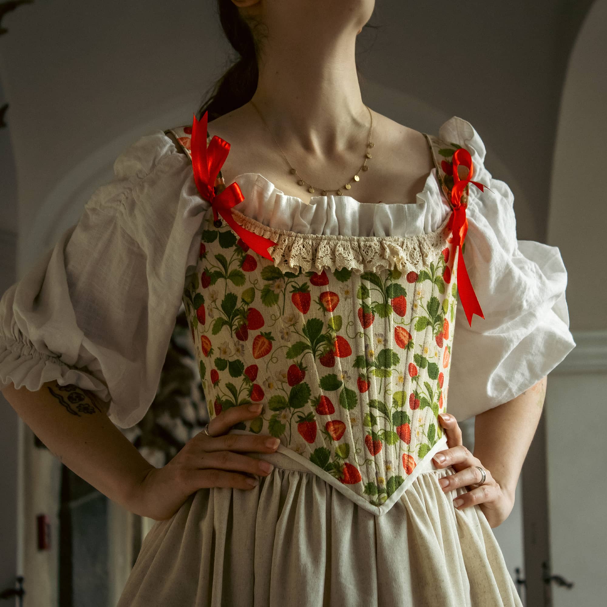 Corset with Back Lacing and Lace Detailing in the Front